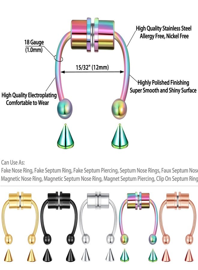 VELCARE 5 Pcs Fake Nose Ring Fake Septum Piercing Magnetic Septum Nose Ring Fake Piercings Fake Nose Piercing Piercings Nose Cuffs Nose Jewelry Fake Septum Ring Septum Rings Fake Faux Septum Nose Rings Magnet Nose Piercing Clip On Non Piercing Stainless Steel Magnet Magnetic Septum Piercing - Image 2